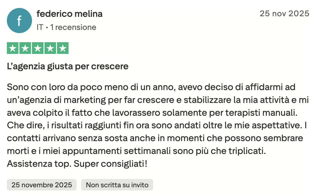Recensione Trustpilot Federico Melina - L'agenzia giusta per crescere